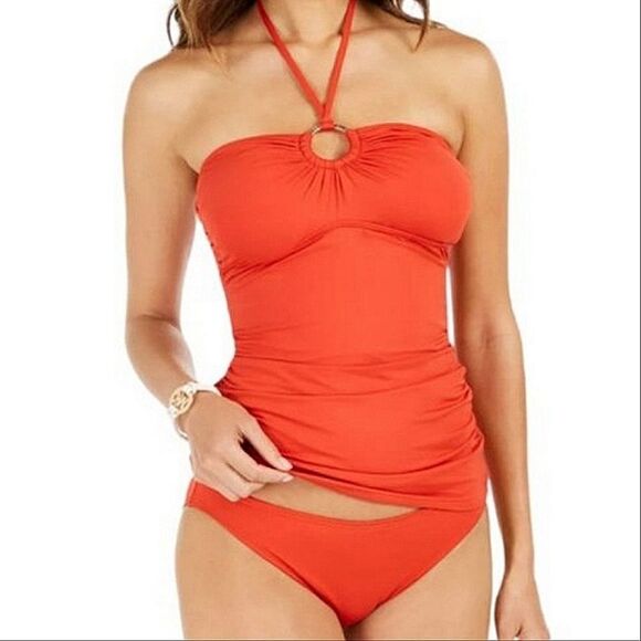 Michael Kors Logo Ring Bandini Swim Halter Top tankini & Bottom 2 piece Set M